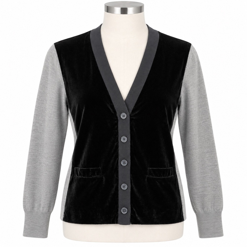 J. Crew Velvet Merino Wool Cardigan Sweater Women's Medium Gray Black School